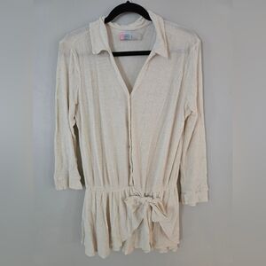 Free People Beach Lively Tie Waist Romper In Oatmeal Xs Vguc